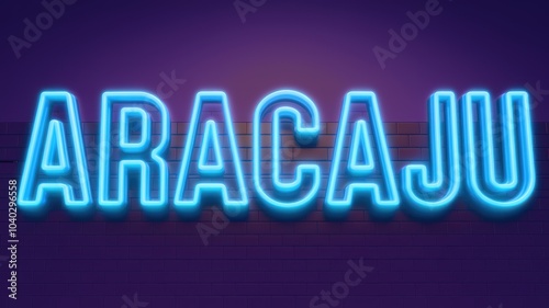 Vibrant Neon Sign: 'Aracaju' in Bright Blue Against a Purple Background - Perfect for Travel and Branding Use