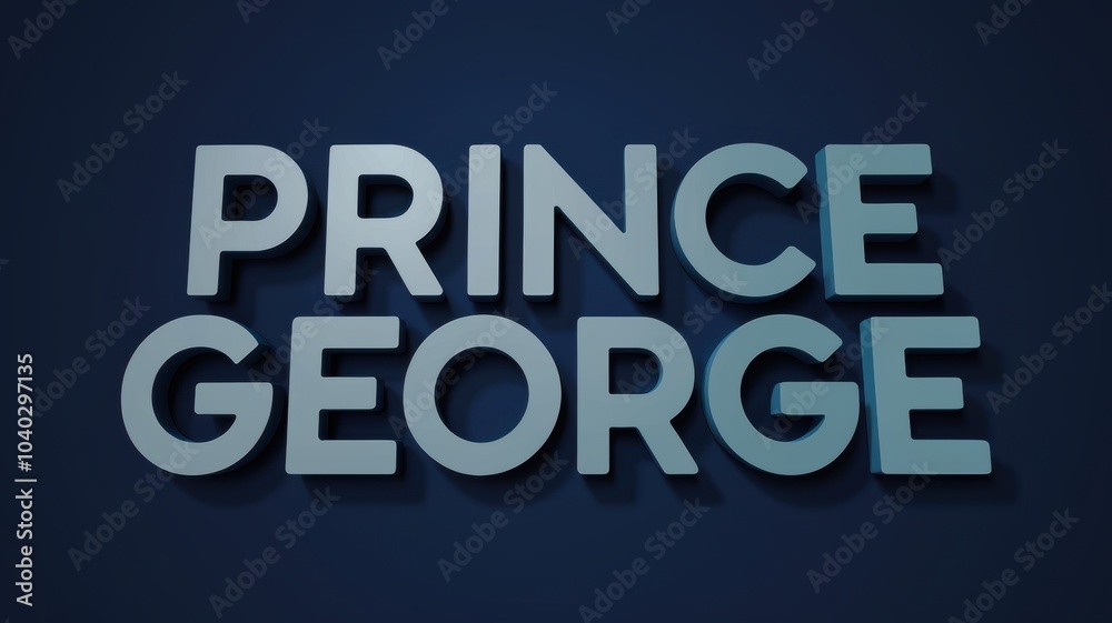 3D Text Design: 'Prince George' in bold lettering on a dark blue background, suitable for branding or promotional materials. 3D Text Design: 'Prince George' in bold lettering on a dark blue background, suitable for branding or promotional materials.