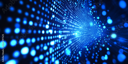 Wallpaper Mural A stunning virtual reality-inspired background featuring abstract 3D grids and captivating blue light effects, ideal for showcasing smart electronic devices Torontodigital.ca