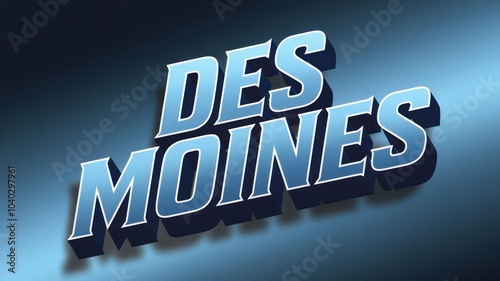 Stylized Text of DES MOINES: A bold, blue graphic design featuring a modern font, suitable for travel promotions or city branding.