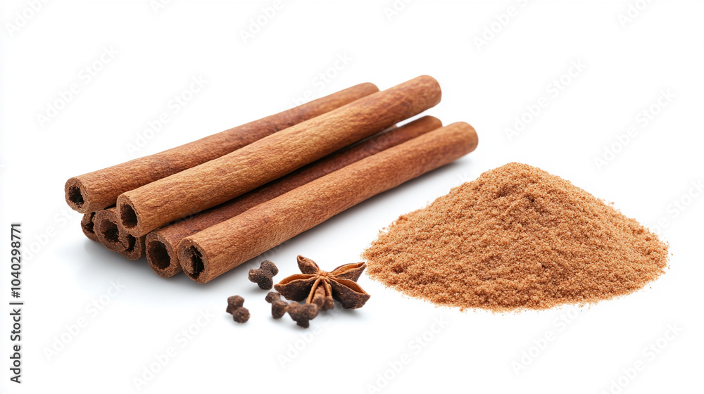 Cinnamon sticks and powder, isolated on white background
Cinnamon sticks and powder, isolated on white background