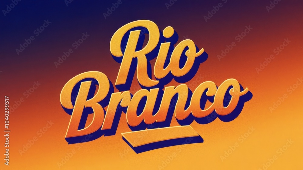 Fototapeta premium Vibrant Retro Logo: 'Rio Branco' in Bold Typography with a Gradient Sunset Background, Ideal for Branding or Graphic Design Projects