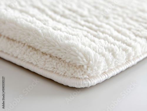 Detailed close-up of fibers on a rectangular bath mat, showcasing softness and comfort photo