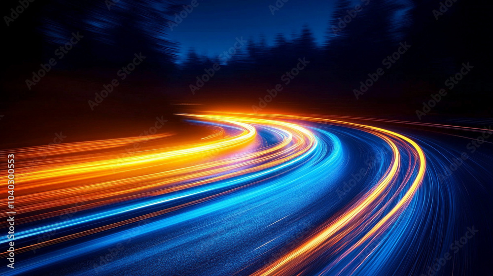 blue and yellow neon lights in fast motion, creating an abstract, futuristic effect that symbolizes speed, energy, innovation, and dynamic transformation blue and yellow neon lights in fast motion, creating an abstract, futuristic effect that symbolizes speed, energy, innovation, and dynamic transformation