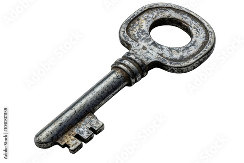 Grey tubular key isolated on transparent background, png file, no background png file photo