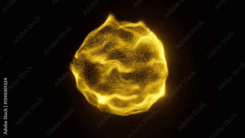 Yellow energy ball animation on black background. Golden magic sphere motion. Power core fantasy element with glow effect. Seamless loop.