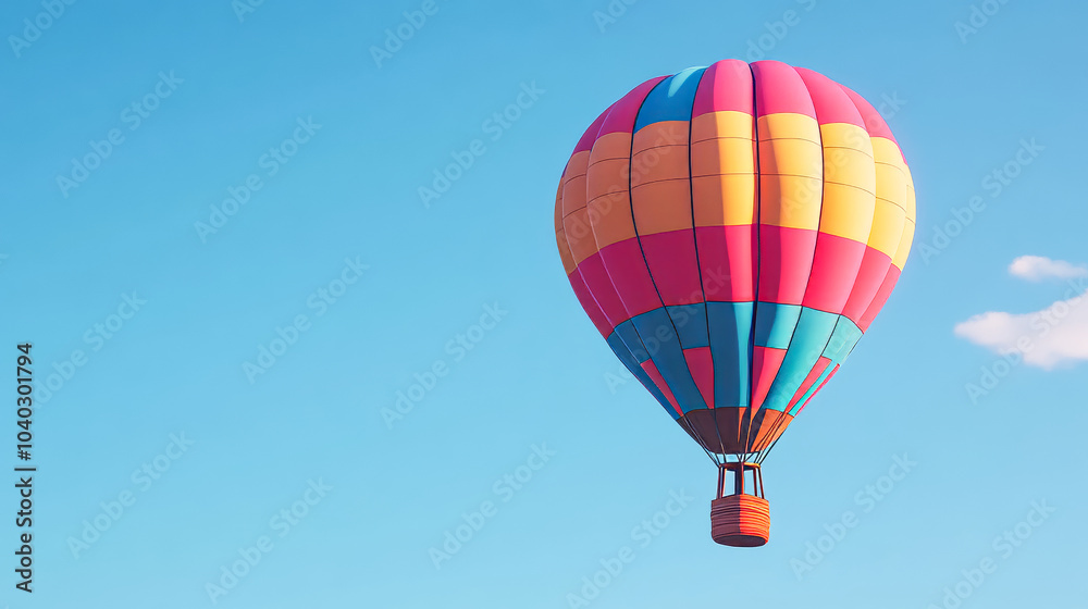 Naklejka premium Hot Air Balloon Flying Over Clear Blue Sky