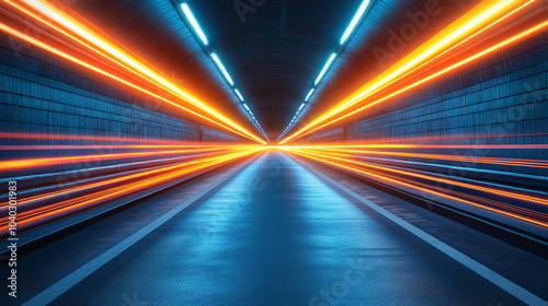 blue and yellow neon lights in fast motion, creating an abstract, futuristic effect that symbolizes speed, energy, innovation, and dynamic transformation