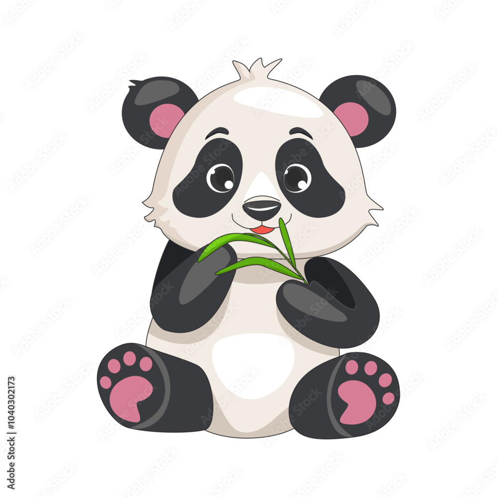 Naklejka premium Cute cartoon Panda, wild animal baby panda, nature safari little panda.