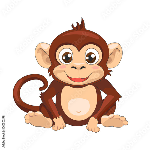 Cute cartoon Monkey, wild animal baby monkey, nature safari little monkey. photo