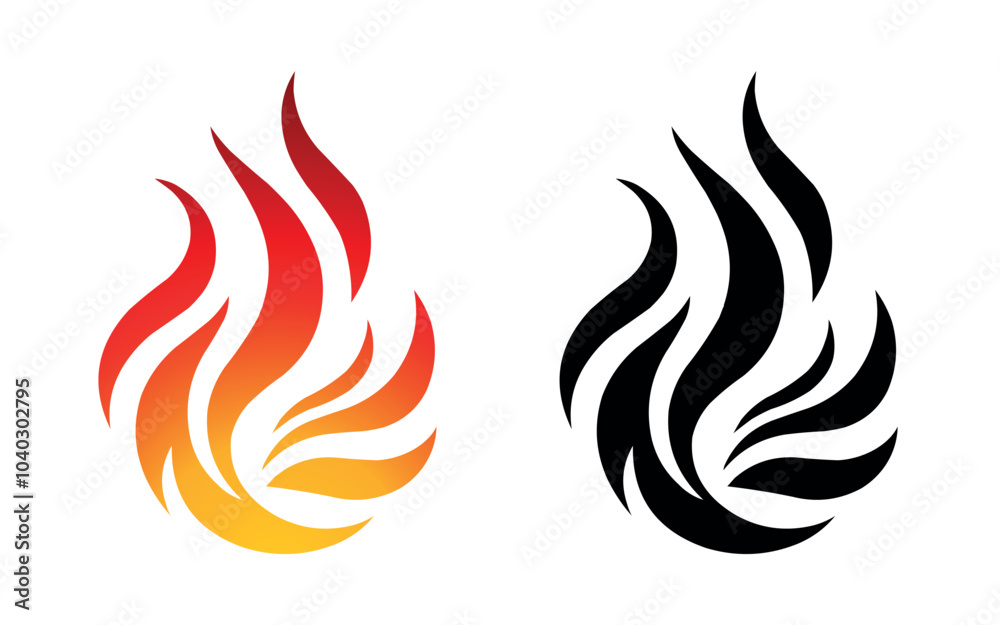 Flame vector fire icon flame logo template and silhouette shape isolated on white background Flame vector fire icon flame logo template and silhouette shape isolated on white background