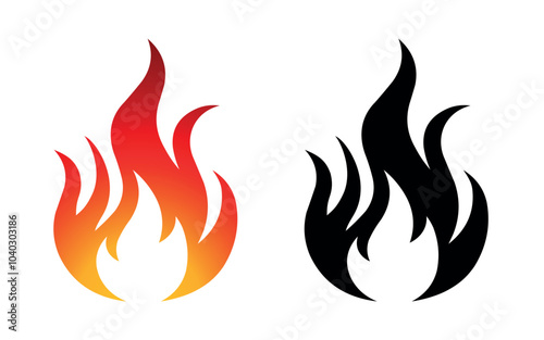 Fire flame icon and logo template silhouette shape vector art isolated on white background