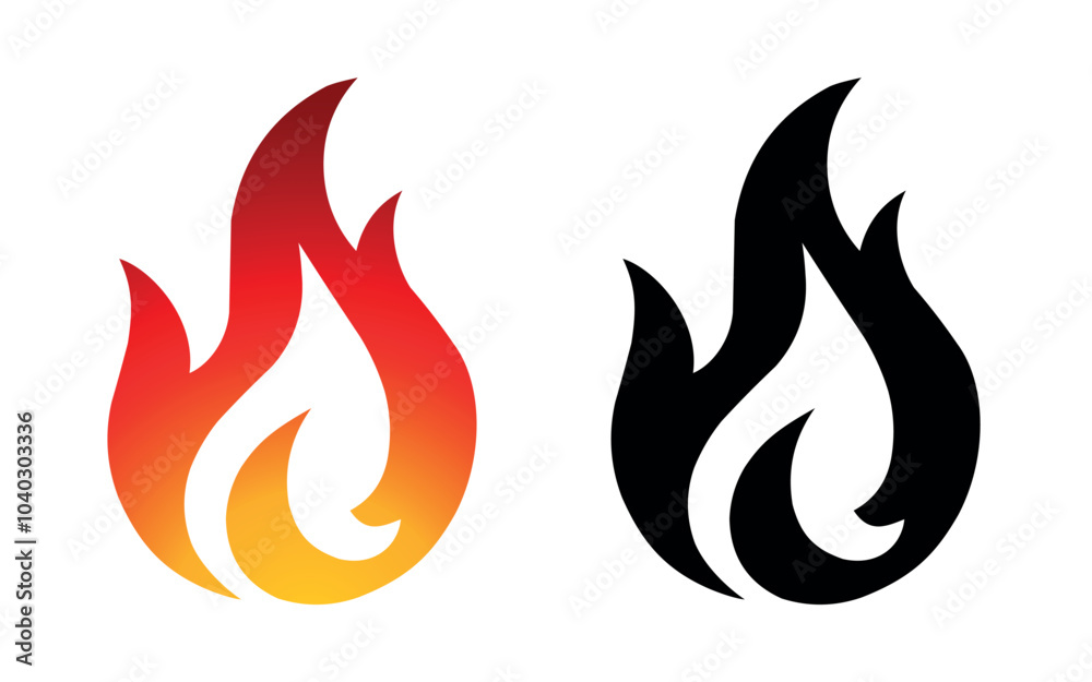 Fire flame icon and logo template silhouette shape vector art isolated on white background Fire flame icon and logo template silhouette shape vector art isolated on white background