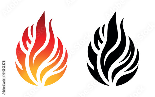 Flame logo template vector fire icon and silhouette shape isolated on white background