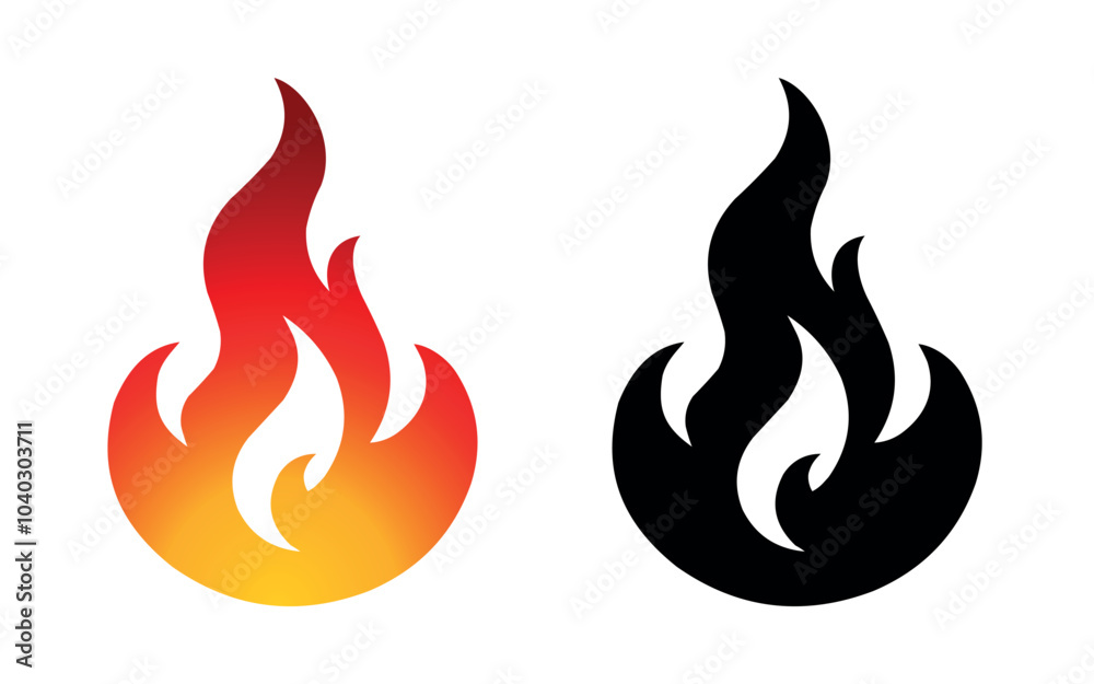 Flame logo template vector fire icon and silhouette shape isolated on white background Flame logo template vector fire icon and silhouette shape isolated on white background