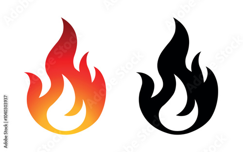 Flame vector fire icon flame logo template and silhouette shape isolated on white background