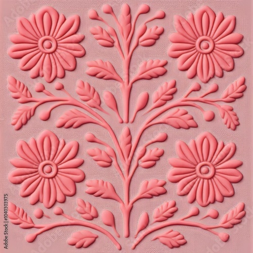 Wallpaper Mural A textured floral design featuring pink flowers and leafy stems. Torontodigital.ca