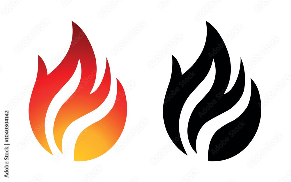 Flame vector fire icon flame logo template and silhouette shape isolated on white background Flame vector fire icon flame logo template and silhouette shape isolated on white background
