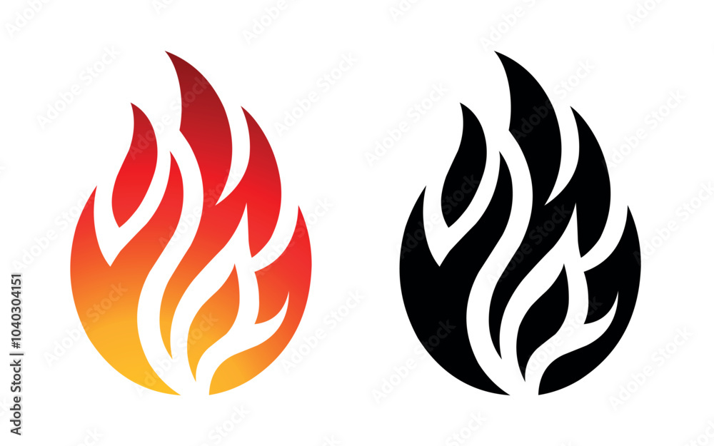Flame logo template vector fire icon and silhouette shape isolated on white background Flame logo template vector fire icon and silhouette shape isolated on white background