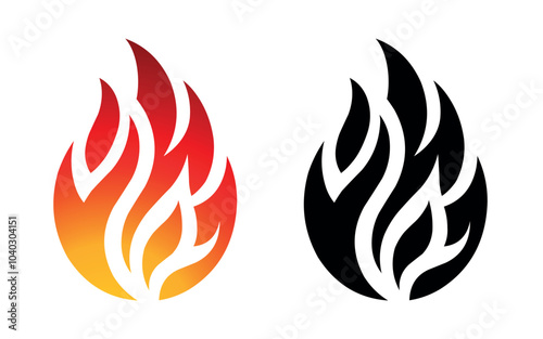 Flame logo template vector fire icon and silhouette shape isolated on white background