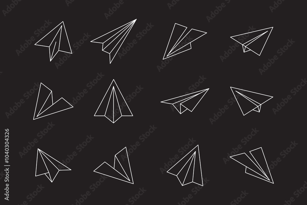 Set of airplane paper Line Icons, vector illustration on white background Set of airplane paper Line Icons, vector illustration on white background