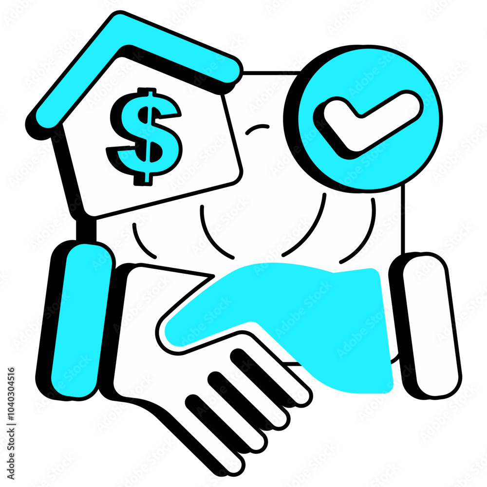 Financial Agreement Concept with Home and Handshake Icon Financial Agreement Concept with Home and Handshake Icon