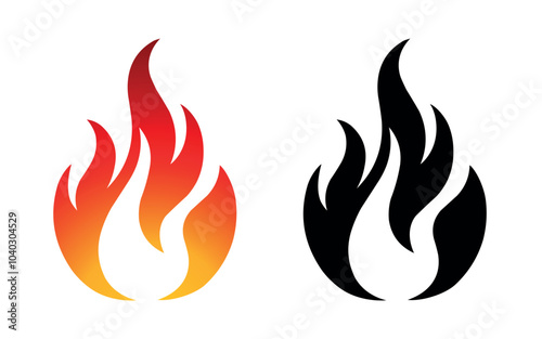 Fire flame icon and logo template silhouette shape vector art isolated on white background