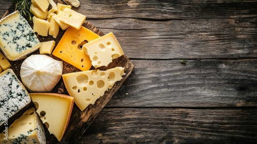 Deliciously Aged Cheese Slice, an inviting cut of rich, creamy cheese on a rustic wooden board, perfect for culinary displays or gourmet food presentations.