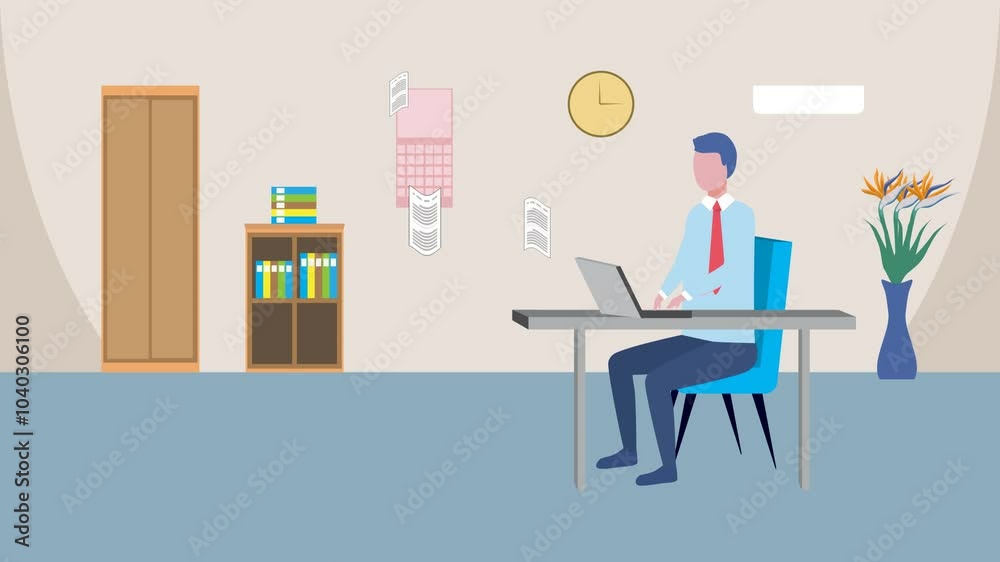   A person working on laptop collect data and sharing data ,vector motion.