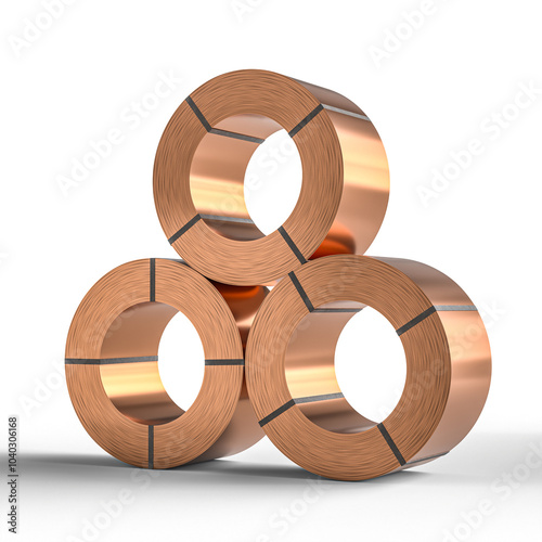 Copper wire rolls forming industrial background photo