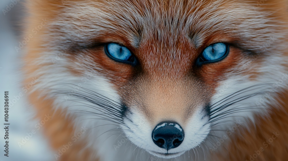 Fototapeta premium Close-up of a red fox with piercing blue eyes.
