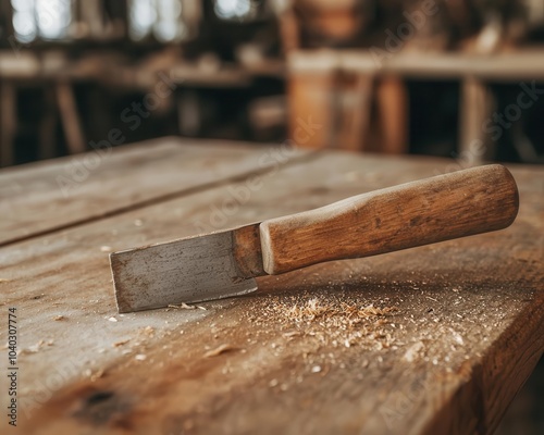 Carpenters plane smoothing wood surface, hand tools in traditional construction