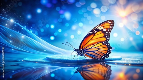 Surreal Monarch Butterfly on Tranquil Blue Background for Dreamy Nature Imagery