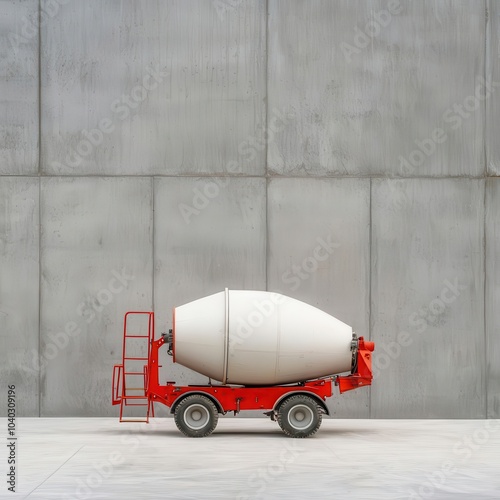 Concrete mixer spinning at a construction site, industrial tool for large projects photo