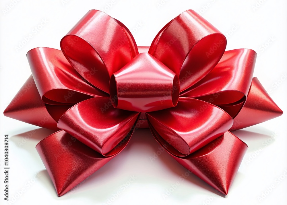 Surreal Red Gift Bow with Ribbon Isolated on White Background for Holiday and Celebration Themes Surreal Red Gift Bow with Ribbon Isolated on White Background for Holiday and Celebration Themes