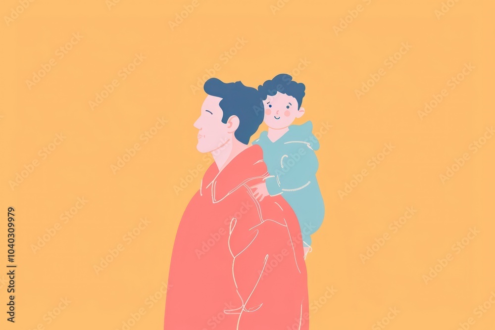 Son on father shoulder cartoon adult togetherness. Son on father shoulder cartoon adult togetherness.