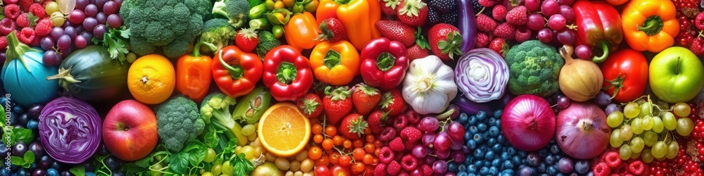 Assorted fruits and vegetables arranged horizontally showcasing a wide variety of vibrant and fresh ingredients
Assorted fruits and vegetables arranged horizontally showcasing a wide variety of vibrant and fresh ingredients