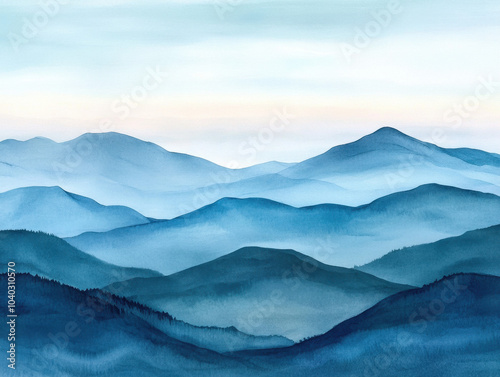 Layered mountain silhouettes stretching into the horizon, pencil gradients