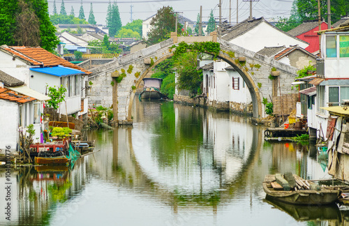 View of the famous water town called Zhujiajiao in Shanghai suburb, China. photo