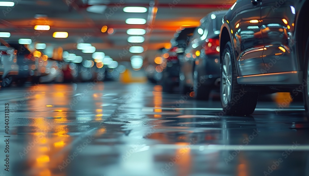 Luxurious car parked in a fancy showroom or supplier's place, automobile insurance and leasing motif positioned over blurred backdrop, Generative AI. Luxurious car parked in a fancy showroom or supplier's place, automobile insurance and leasing motif positioned over blurred backdrop, Generative AI.