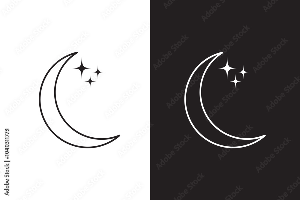 Half moon outline and filled vector icon sign symbol isolated logo set elements twinkle stars Half moon outline and filled vector icon sign symbol isolated logo set elements twinkle stars