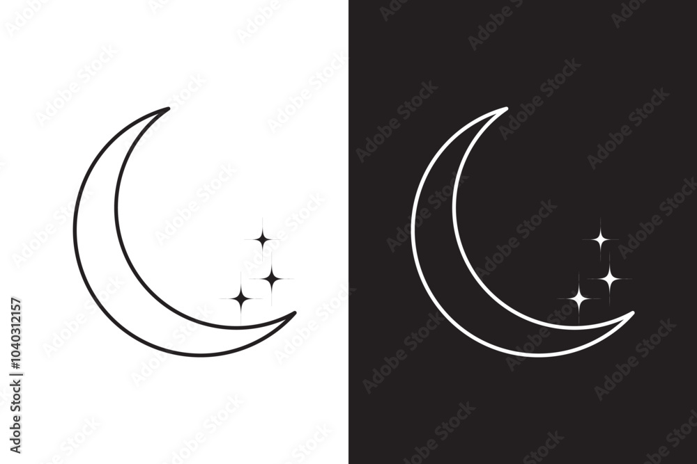 Half moon outline and filled vector icon sign symbol isolated logo twinkle star Half moon outline and filled vector icon sign symbol isolated logo twinkle star