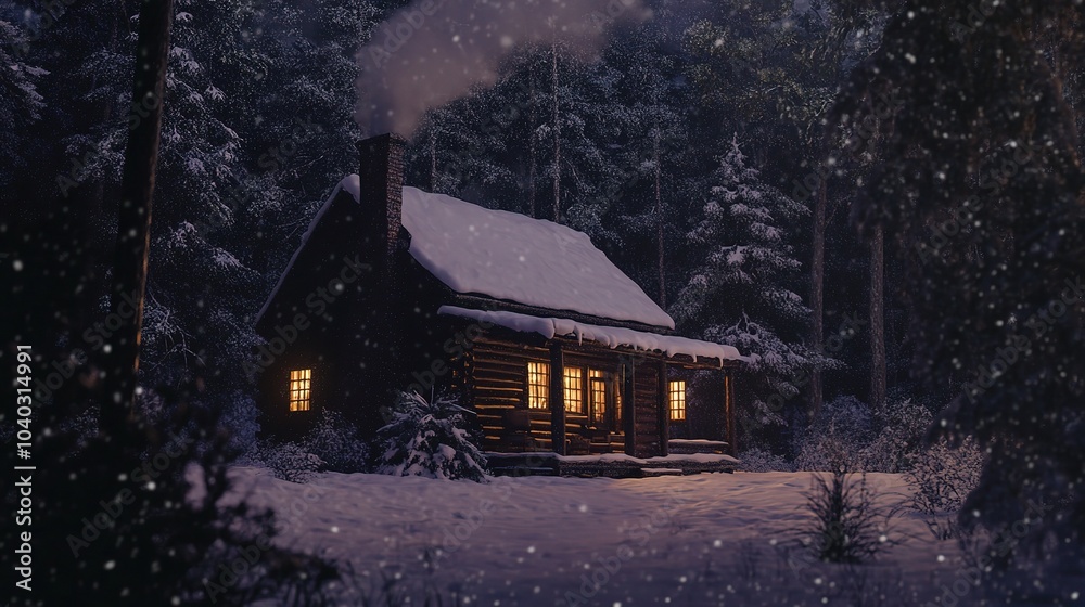 Cozy Cabin in the Woods with Smoke Rising