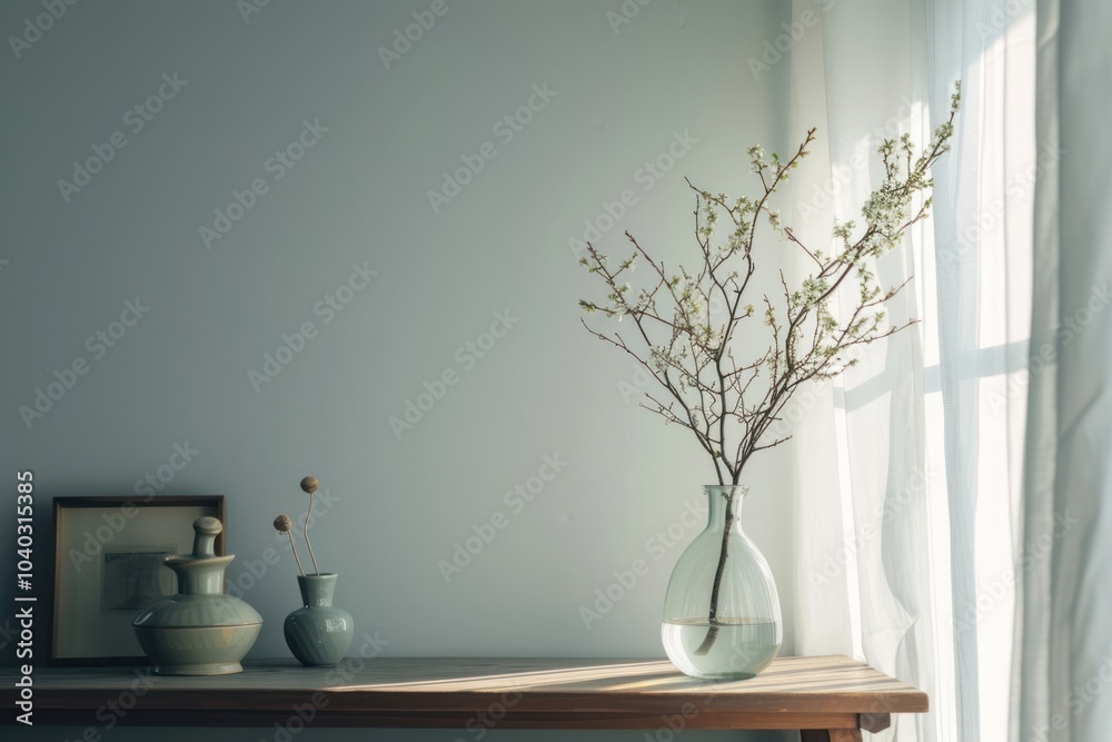 Vase windowsill flower branch.