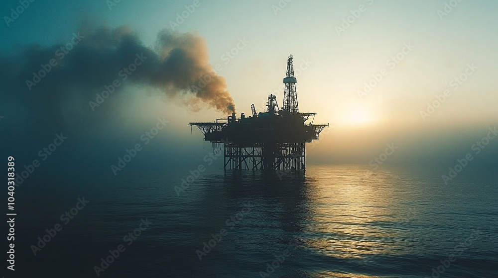 offshore oil rig stands tall in the middle of the ocean, framed by a stunning sky. The rig symbolizes energy extraction, industrial power, and human resilience against nature's vast expanse offshore oil rig stands tall in the middle of the ocean, framed by a stunning sky. The rig symbolizes energy extraction, industrial power, and human resilience against nature's vast expanse