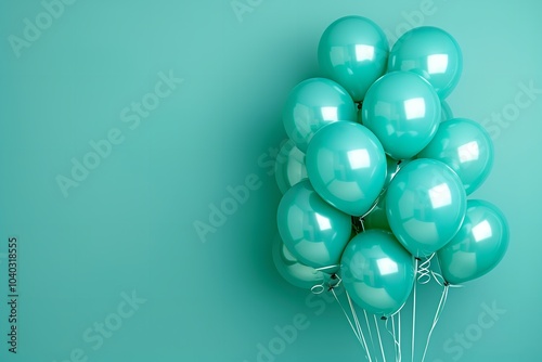Greetings on a birthday banner, structure backdrop of turquoise and green balloons with designing text place, Generative AI.