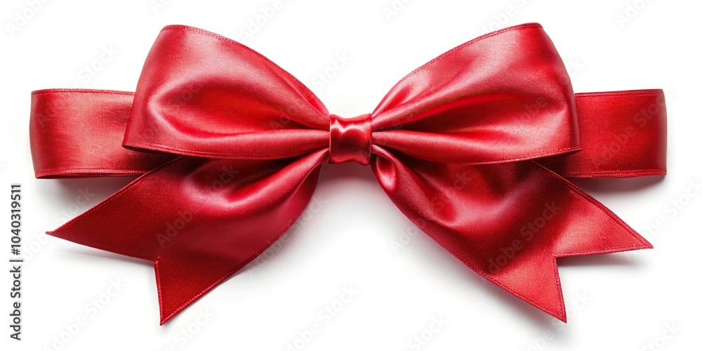 Aerial view of holiday gift wrapped in ornate satin bow ribbon Aerial view of holiday gift wrapped in ornate satin bow ribbon
