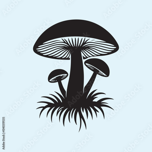 Editable Black Mushroom Silhouette Vector Illustration with Transparent Background