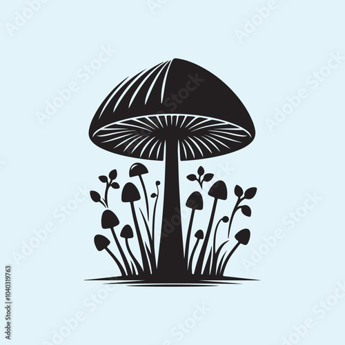 Editable Black Mushroom Silhouette Vector Illustration with Transparent Background