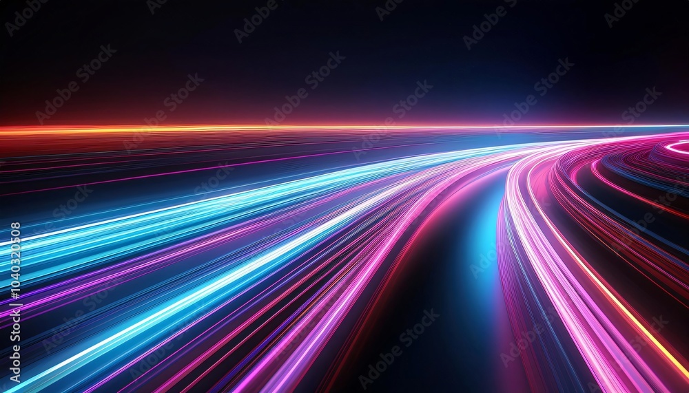 Futuristic city at night with light trails creating a dynamic sense of motion and energy Futuristic city at night with light trails creating a dynamic sense of motion and energy